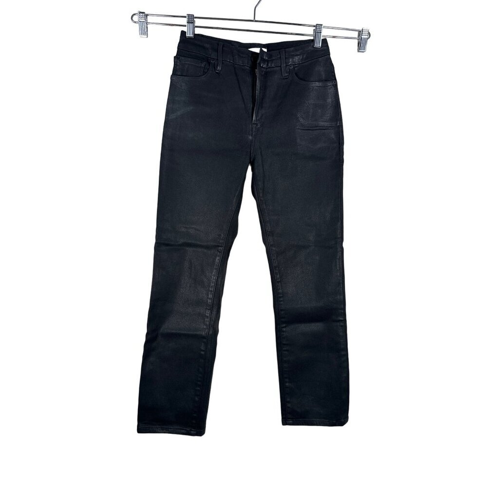 Good American‎ Good Legs Coated Straight leg Jeans Cropped Black Sz 6/28